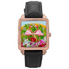 Flamingo Rose Gold Leather Watch  by Valentinaart