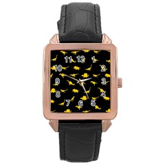 Dinosaurs Pattern Rose Gold Leather Watch  by ValentinaDesign