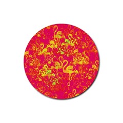 Flamingo Pattern Rubber Coaster (round)  by ValentinaDesign