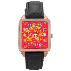 Flamingo Pattern Rose Gold Leather Watch  by ValentinaDesign