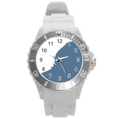 Blue White Hill Round Plastic Sport Watch (l)