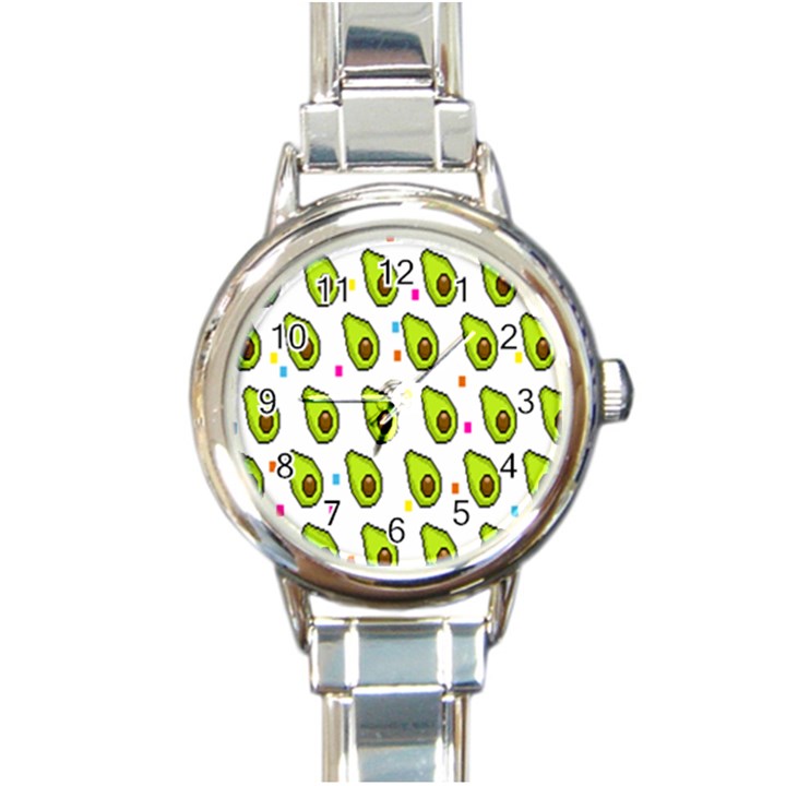 Avocado Seeds Green Fruit Plaid Round Italian Charm Watch