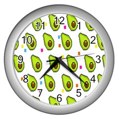 Avocado Seeds Green Fruit Plaid Wall Clocks (silver) 