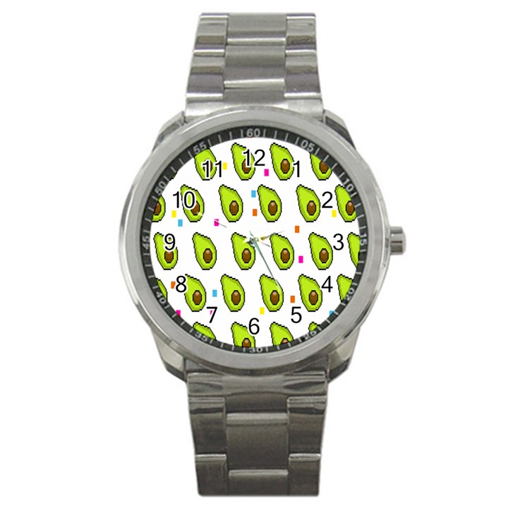 Avocado Seeds Green Fruit Plaid Sport Metal Watch