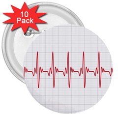 Cardiogram Vary Heart Rate Perform Line Red Plaid Wave Waves Chevron 3  Buttons (10 Pack)  by Mariart