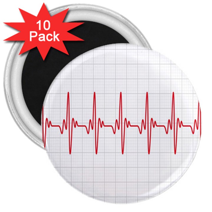 Cardiogram Vary Heart Rate Perform Line Red Plaid Wave Waves Chevron 3  Magnets (10 pack) 