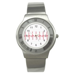 Cardiogram Vary Heart Rate Perform Line Red Plaid Wave Waves Chevron Stainless Steel Watch by Mariart