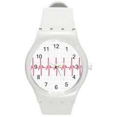 Cardiogram Vary Heart Rate Perform Line Red Plaid Wave Waves Chevron Round Plastic Sport Watch (m) by Mariart