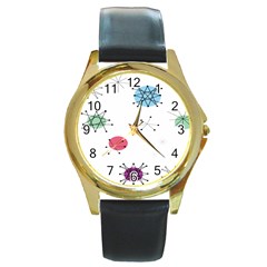 Atomic Starbursts Circle Line Polka Round Gold Metal Watch by Mariart