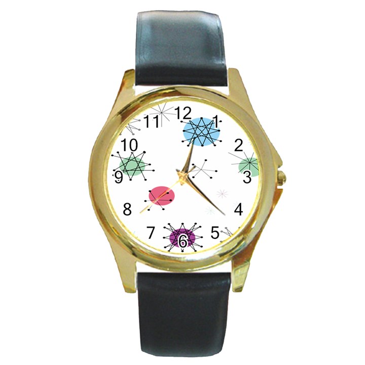 Atomic Starbursts Circle Line Polka Round Gold Metal Watch