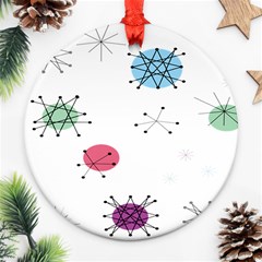 Atomic Starbursts Circle Line Polka Round Ornament (two Sides)