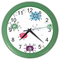 Atomic Starbursts Circle Line Polka Color Wall Clocks by Mariart