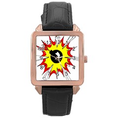 Book Explosion Boom Dinamite Rose Gold Leather Watch  by Mariart