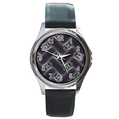 Closeup Purple Line Round Metal Watch