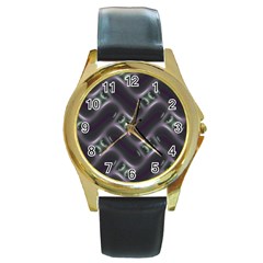 Closeup Purple Line Round Gold Metal Watch