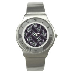 Closeup Purple Line Stainless Steel Watch