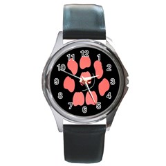 Craft Pink Black Polka Spot Round Metal Watch by Mariart