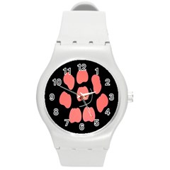 Craft Pink Black Polka Spot Round Plastic Sport Watch (m) by Mariart