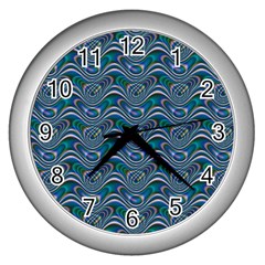 Boomarang Pattern Wave Waves Chevron Green Line Wall Clocks (silver) 