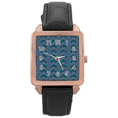 Boomarang Pattern Wave Waves Chevron Green Line Rose Gold Leather Watch  by Mariart