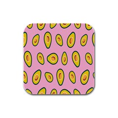 Fruit Avocado Green Pink Yellow Rubber Square Coaster (4 Pack) 