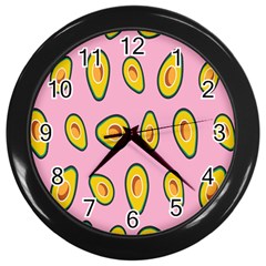 Fruit Avocado Green Pink Yellow Wall Clocks (black) by Mariart