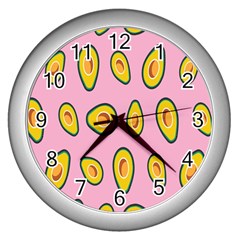 Fruit Avocado Green Pink Yellow Wall Clocks (silver) 