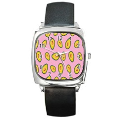 Fruit Avocado Green Pink Yellow Square Metal Watch by Mariart