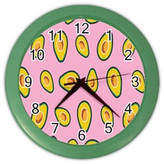 Fruit Avocado Green Pink Yellow Color Wall Clocks by Mariart