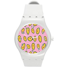 Fruit Avocado Green Pink Yellow Round Plastic Sport Watch (m)