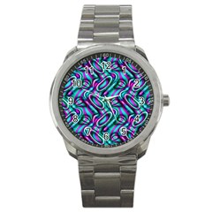 Circle Purple Green Wave Chevron Waves Sport Metal Watch by Mariart