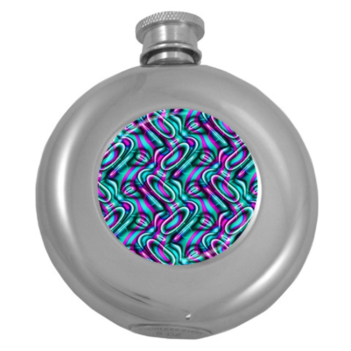 Circle Purple Green Wave Chevron Waves Round Hip Flask (5 oz)