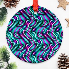 Circle Purple Green Wave Chevron Waves Round Ornament (two Sides)