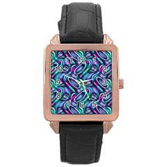 Circle Purple Green Wave Chevron Waves Rose Gold Leather Watch 