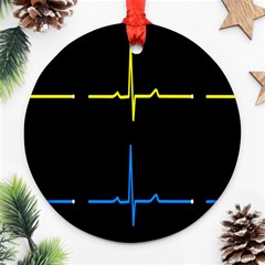 Heart Monitor Screens Pulse Trace Motion Black Blue Yellow Waves Ornament (round) by Mariart