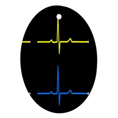 Heart Monitor Screens Pulse Trace Motion Black Blue Yellow Waves Ornament (oval)