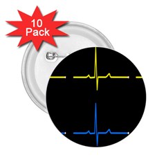 Heart Monitor Screens Pulse Trace Motion Black Blue Yellow Waves 2 25  Buttons (10 Pack)  by Mariart