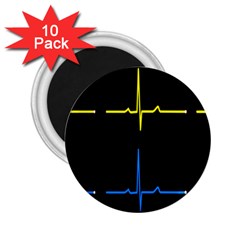 Heart Monitor Screens Pulse Trace Motion Black Blue Yellow Waves 2 25  Magnets (10 Pack)  by Mariart