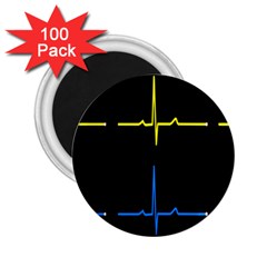 Heart Monitor Screens Pulse Trace Motion Black Blue Yellow Waves 2 25  Magnets (100 Pack)  by Mariart