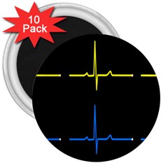 Heart Monitor Screens Pulse Trace Motion Black Blue Yellow Waves 3  Magnets (10 Pack) 