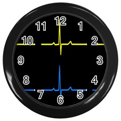 Heart Monitor Screens Pulse Trace Motion Black Blue Yellow Waves Wall Clocks (black) by Mariart