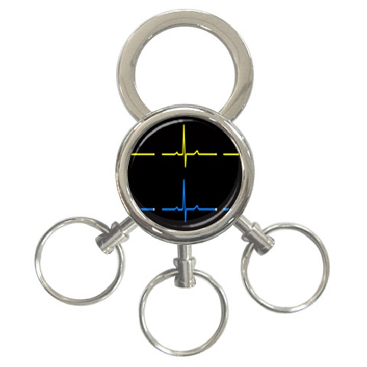 Heart Monitor Screens Pulse Trace Motion Black Blue Yellow Waves 3-Ring Key Chains