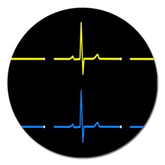 Heart Monitor Screens Pulse Trace Motion Black Blue Yellow Waves Magnet 5  (round)