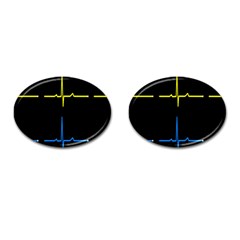 Heart Monitor Screens Pulse Trace Motion Black Blue Yellow Waves Cufflinks (oval) by Mariart