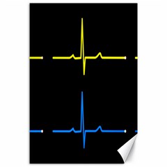 Heart Monitor Screens Pulse Trace Motion Black Blue Yellow Waves Canvas 24  X 36  by Mariart