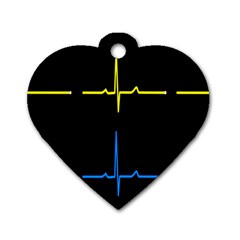 Heart Monitor Screens Pulse Trace Motion Black Blue Yellow Waves Dog Tag Heart (one Side) by Mariart