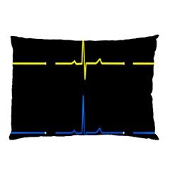 Heart Monitor Screens Pulse Trace Motion Black Blue Yellow Waves Pillow Case by Mariart