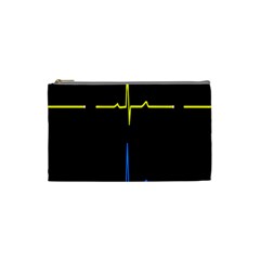 Heart Monitor Screens Pulse Trace Motion Black Blue Yellow Waves Cosmetic Bag (small)  by Mariart