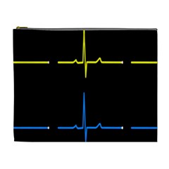 Heart Monitor Screens Pulse Trace Motion Black Blue Yellow Waves Cosmetic Bag (xl) by Mariart