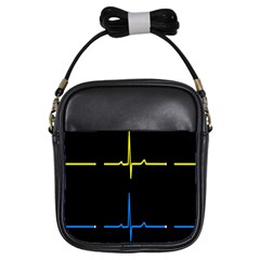 Heart Monitor Screens Pulse Trace Motion Black Blue Yellow Waves Girls Sling Bags by Mariart